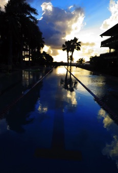 Sunset over the 100 m pool